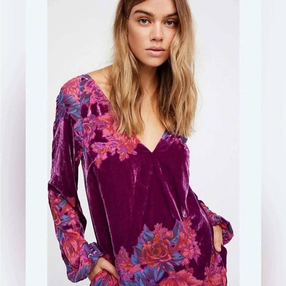 Free People purple velvet Misha mini dress M - Picture 6 of 8